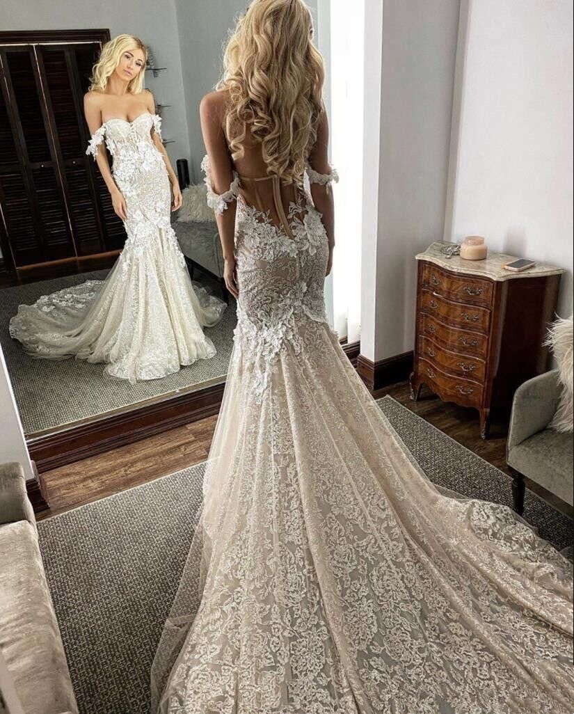Appliques Fancy 3D-Ral Mermaid Wedding Dress Off Shoulder Bridal Gowns Lace Custom Made Bride Dresses Vestido De Novia Es