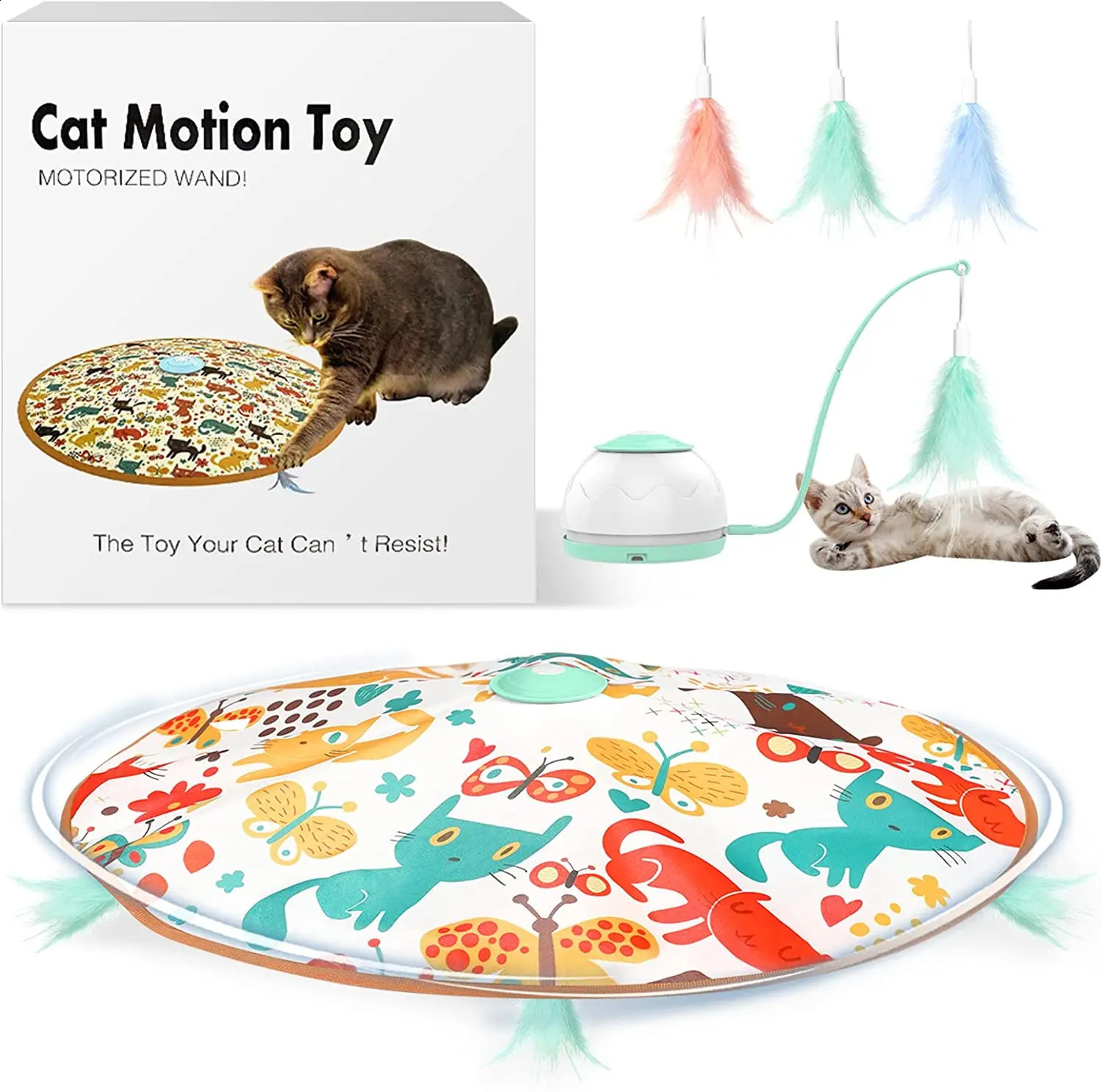 ATUBAN Automatic Motion Cat Toys-4 Modes Interactive Motorized Wand Toys3 FeathersElectronic Exercise Pet Toy for Indoor Cats 240219