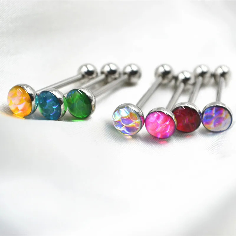 50pcsLot Steel Tongue Ring Bar Nipple Straight Barbells Candy Color Body Piercing Jewelry 16X16X57MM 240127