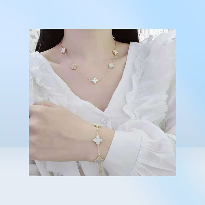 Fashion Stainls Steel Women Clover Set Jewelry Luxury 18K Gold Necklace Bracelet