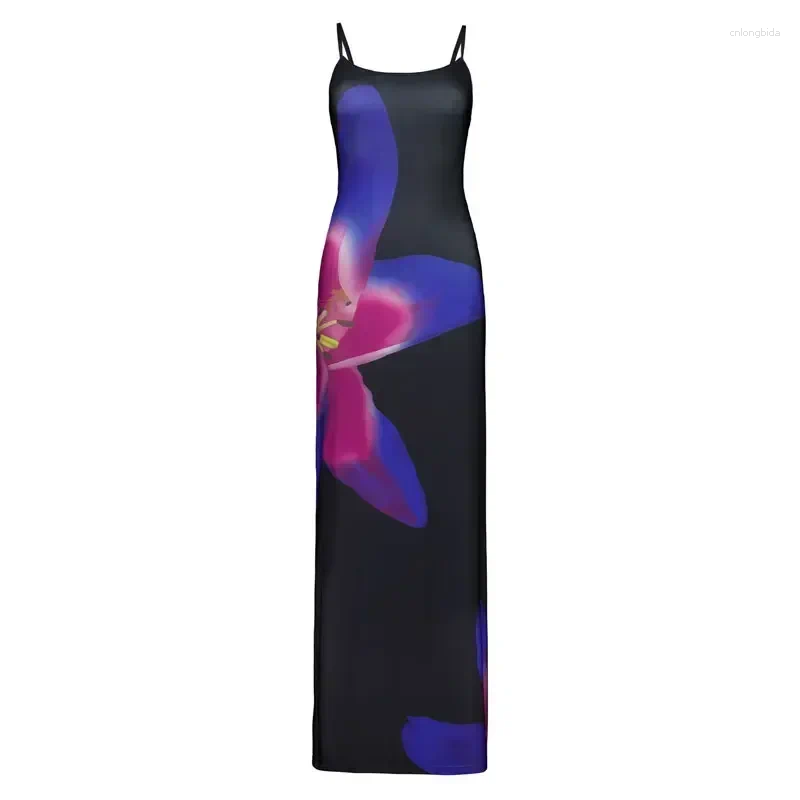 Casual Dresses Tossy Printed Spaghetti Backless Maxi Dress Women Fashion Slim Elegant Contrast Patchwork Halter Autumn Long