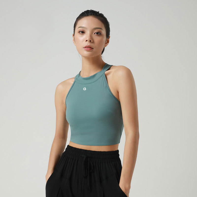 A874 Yoga Soft Top That Women Sports Bras Medium Impact Seamless Delight High Neck Bra Vest On-trend Longline Silhouette Sleek Back Lounge to Locust H