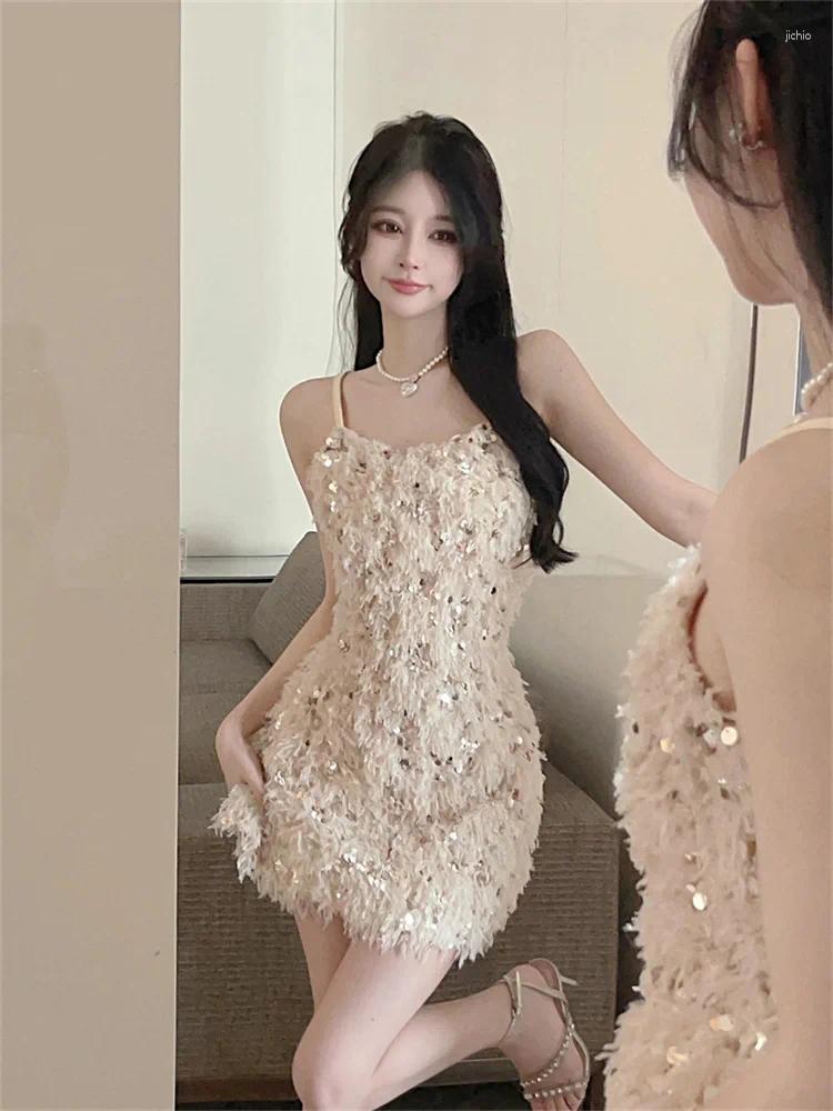 Casual Dresses Summer Women Sexy Strapless Sequined Spaghetti Strap Dress Backless Party Female Sleeveless Tank Short Mini Vestidos