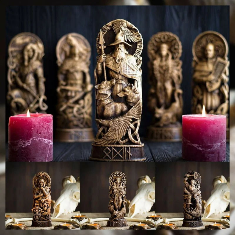 Nordic Gods Odin Sol Loki Carving Resin Sculpture Altar Heathen Asatru Norse Legend Viking God Goddes Home Desk Decoration 240123