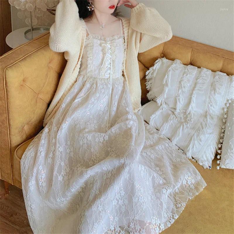 Casual Dresses Blingbling Bright Silk Embroidery Lace Dress Women High Waist Tie Bow Mesh Spaghetti Strap Ladies Party Elegant