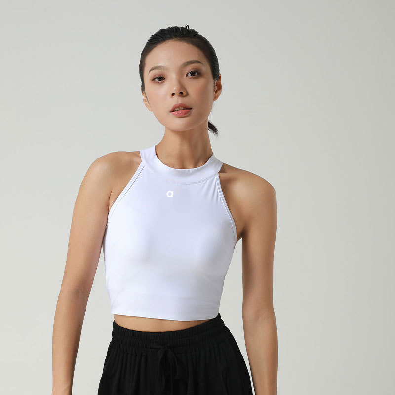 A874 Yoga Soft Top That Women Sports Bras Medium Impact Seamless Delight High Neck Bra Vest On-trend Longline Silhouette Sleek Back Lounge to Locust H