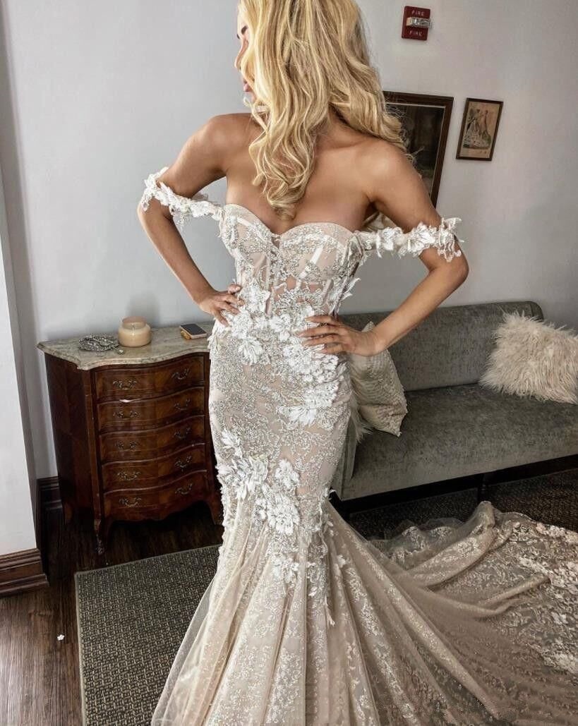 Appliques Fancy 3D-Ral Mermaid Wedding Dress Off Shoulder Bridal Gowns Lace Custom Made Bride Dresses Vestido De Novia Es