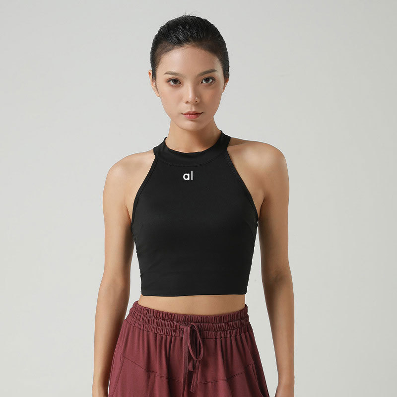 A874 Yoga Soft Top That Women Sports Bras Medium Impact Seamless Delight High Neck Bra Vest On-trend Longline Silhouette Sleek Back Lounge to Locust H