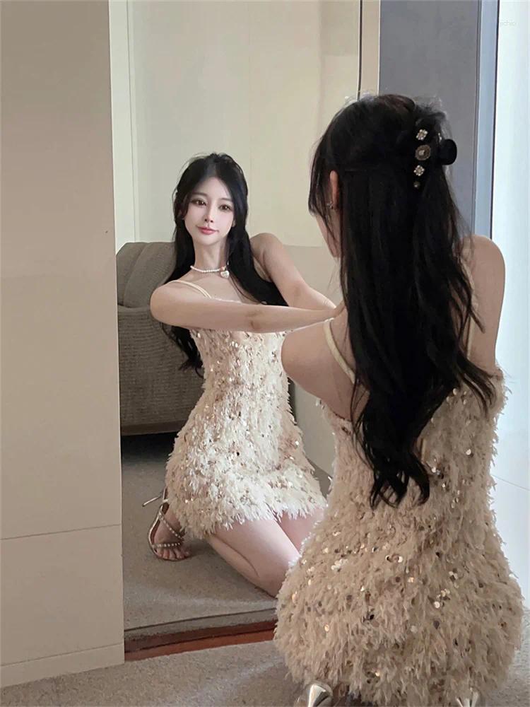 Casual Dresses Summer Women Sexy Strapless Sequined Spaghetti Strap Dress Backless Party Female Sleeveless Tank Short Mini Vestidos