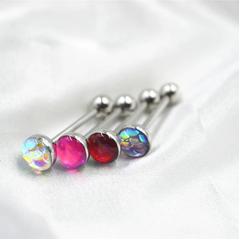 50pcsLot Steel Tongue Ring Bar Nipple Straight Barbells Candy Color Body Piercing Jewelry 16X16X57MM 240127