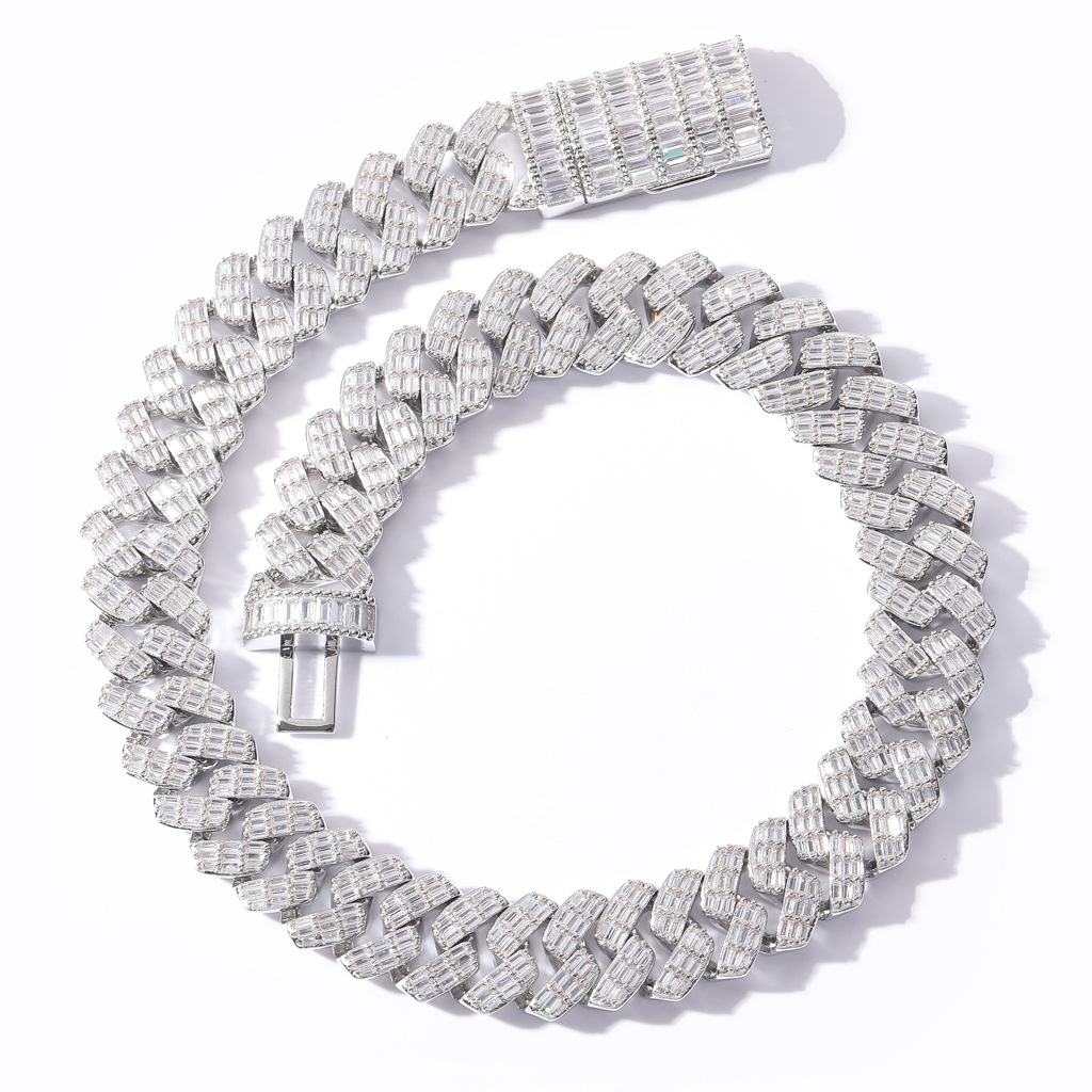 moissanite chain iced out chain cuban link chain Hip Hop Fine Jewelry Baguette Diamond Men Necklace Sterling Silver Fully Vvs Moissanite Luxury design