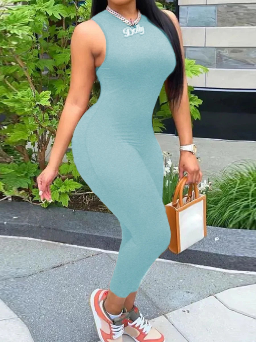 LW sexy jumpsuit Round Neck Milk Fiber Smooth Casual Regular Basic Solid Color Leisure Sleeveless Jumpsuit romper 240129