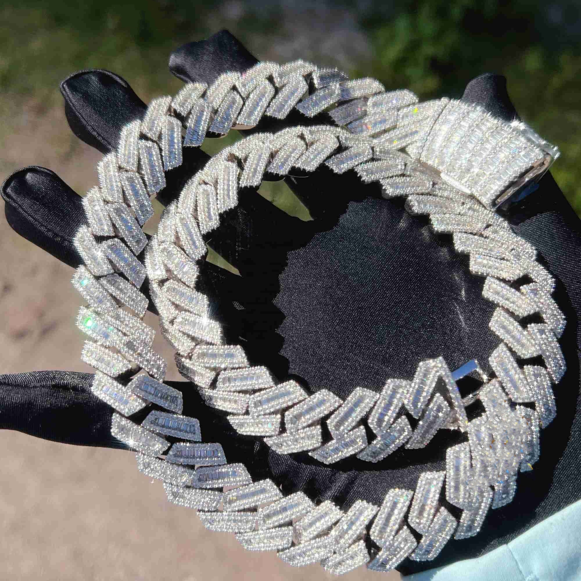 moissanite chain iced out chain cuban link chain Hip Hop Fine Jewelry Baguette Diamond Men Necklace Sterling Silver Fully Vvs Moissanite Luxury design