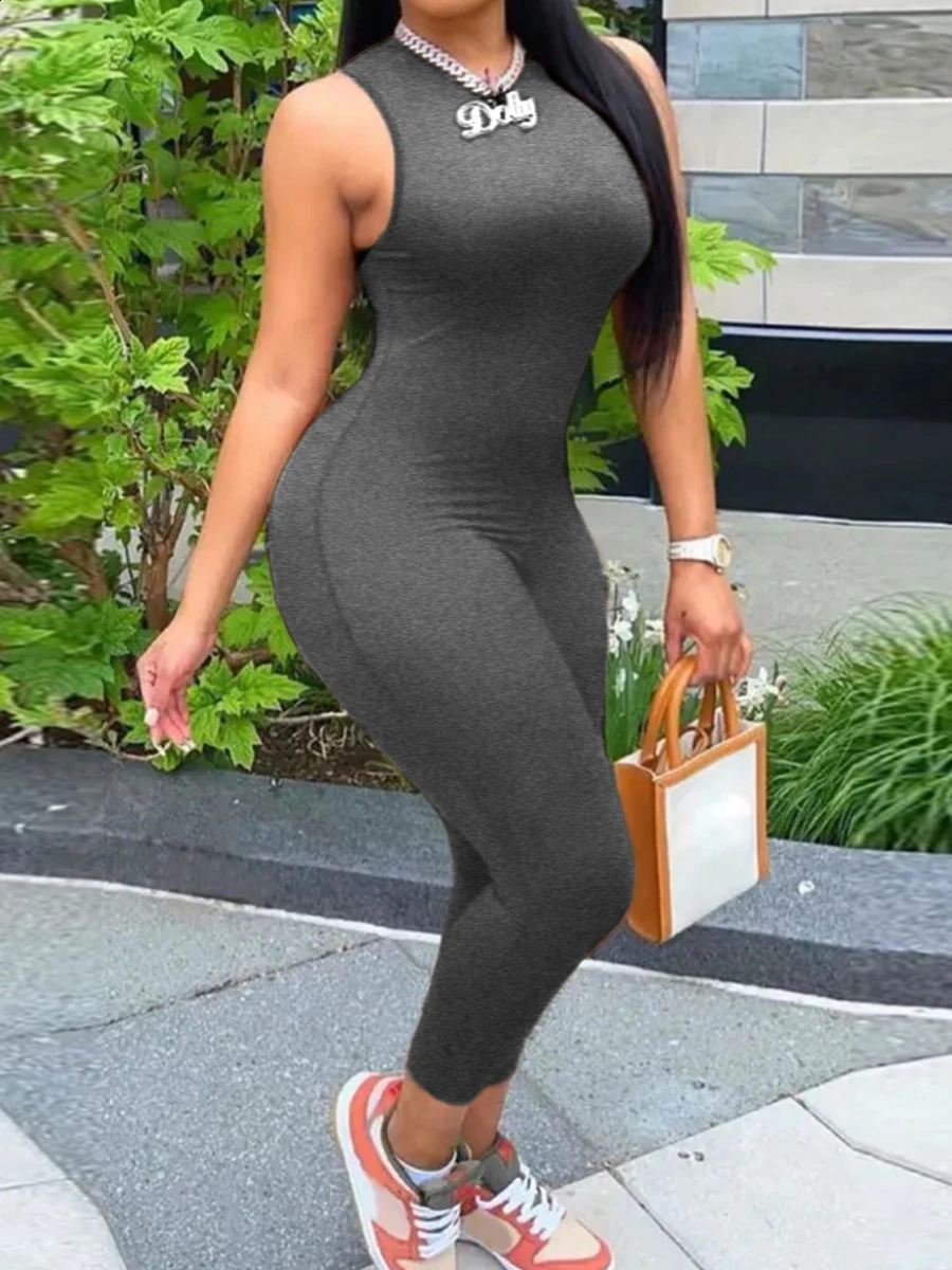 LW sexy jumpsuit Round Neck Milk Fiber Smooth Casual Regular Basic Solid Color Leisure Sleeveless Jumpsuit romper 240129