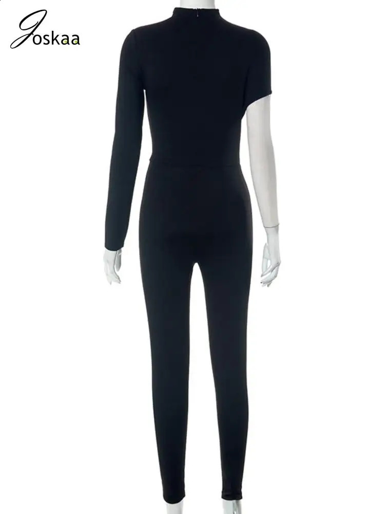 Joskaa Sexy Cut Out Irregular Black Jumpsuits Women Hipster Long Sleeve Rompers Fall Fashion Overalls Streetwear 240129