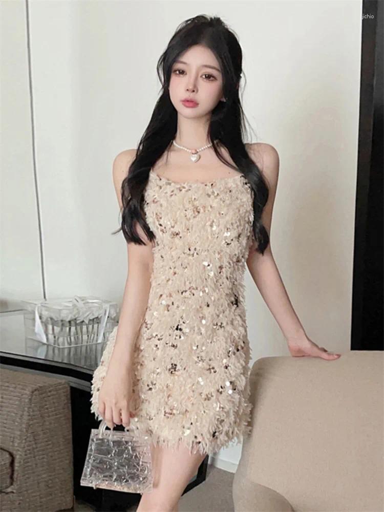 Casual Dresses Summer Women Sexy Strapless Sequined Spaghetti Strap Dress Backless Party Female Sleeveless Tank Short Mini Vestidos
