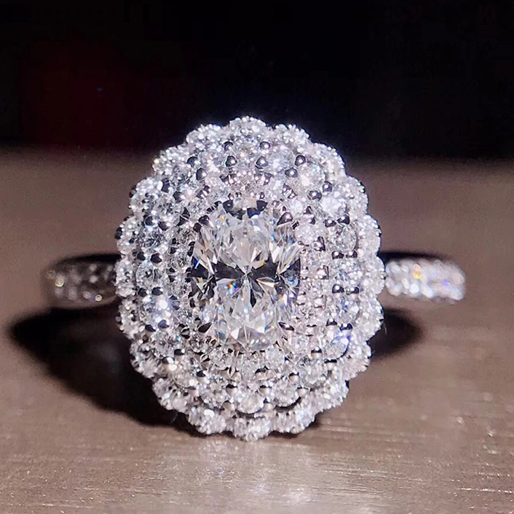 2025 Sparkling Wedding Rings Luxury Jewelry 925 Sterling Silver Oval Cut White 5A Cubic Zircon Designer CZ Diamond Gemstones Promise Eternity Party Wo