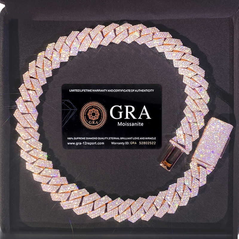 Necklace moissanite chain cuban link chain hip hop jewelry iced out chain 15-20mm 3 Rows Down Miami Diamond 925 Silver Vvs Moissanite custom pendant