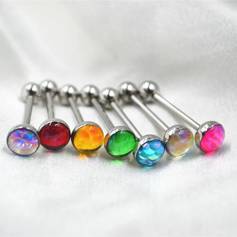 50pcsLot Steel Tongue Ring Bar Nipple Straight Barbells Candy Color Body Piercing Jewelry 16X16X57MM 240127