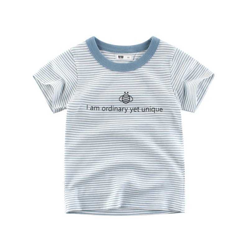 T-shirts 2024 Summer New Boys Casual Pinstripe Short Sleeve O-Neck T-Shirt Childrens Clothing Kids Clothes Boy Cotton Tops Tees DropshipL24729