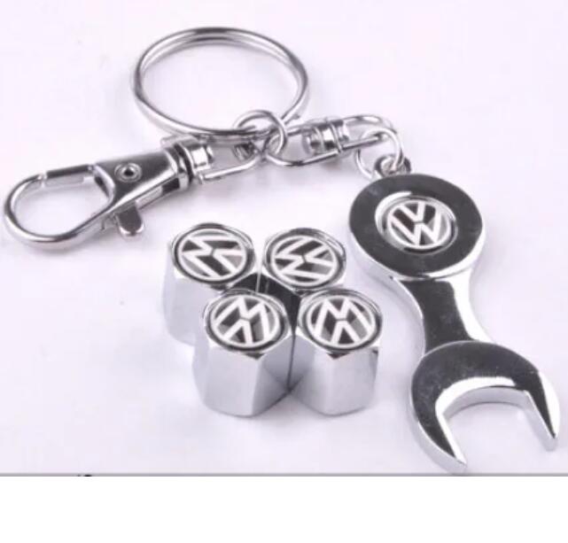 Tire Valve Stems Caps Stainless Steel Wheel R Line Rline GTI Logo Wrench Keychain For Volkswagen Passat Sagitar Magotan Tiguan