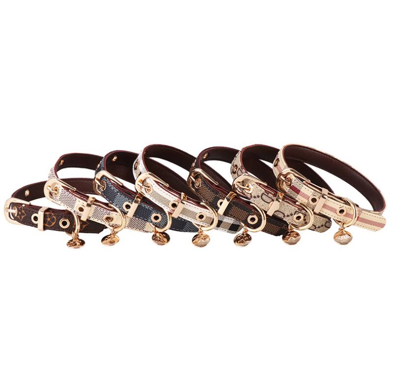 Dog Collars Leashes Designer Leather Collar and Leash Set Adjustable Basic Check Pattern Durable Harness with Metal Buckle Suitabl Dh3tv