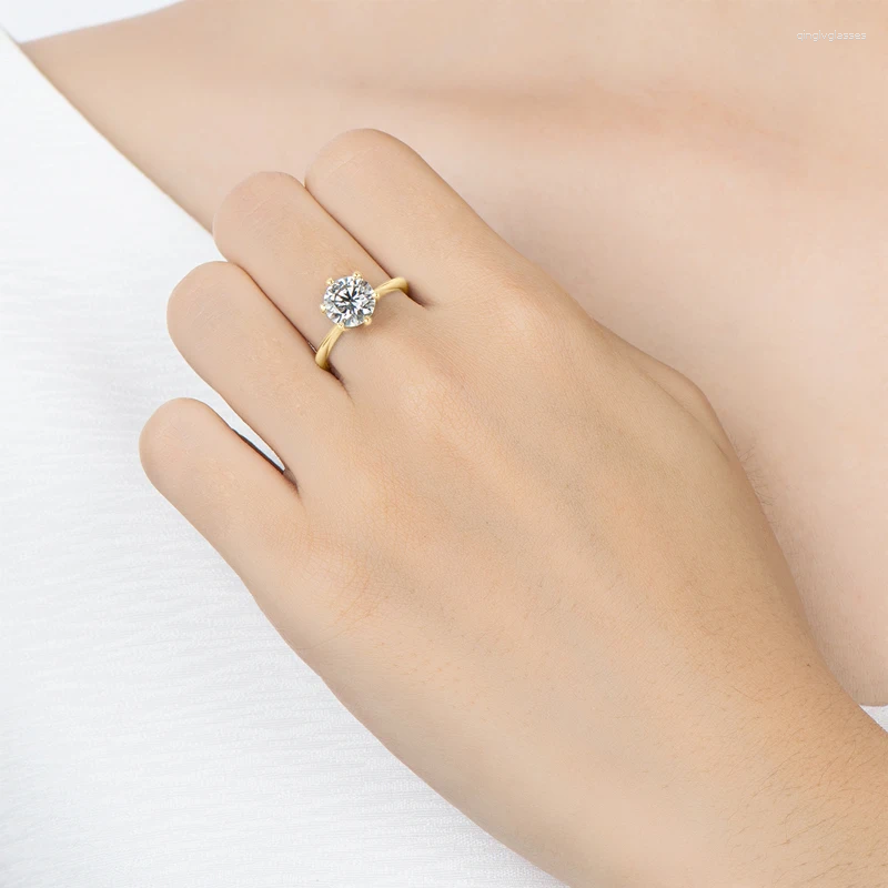 Cluster Rings Anziw 3.0CT Moissanite Solitaire Ring Yellow Gold Plated 2CT Engagement Wedding Band 925 Silver Certified Jewelry For Women