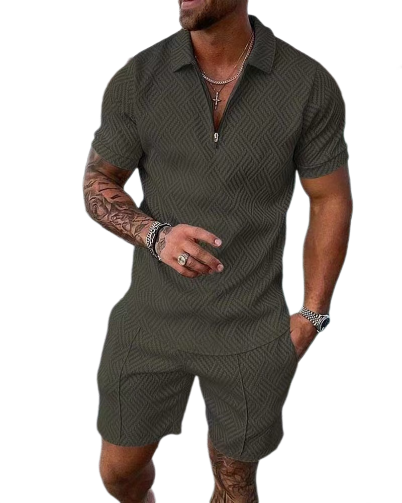 Men039s Tracksuits Polo Suit Fashion Sets s Solid Color Summer V neck Zipper Short Sleeve POLO Shirt Shorts Two Pieces Casual 2