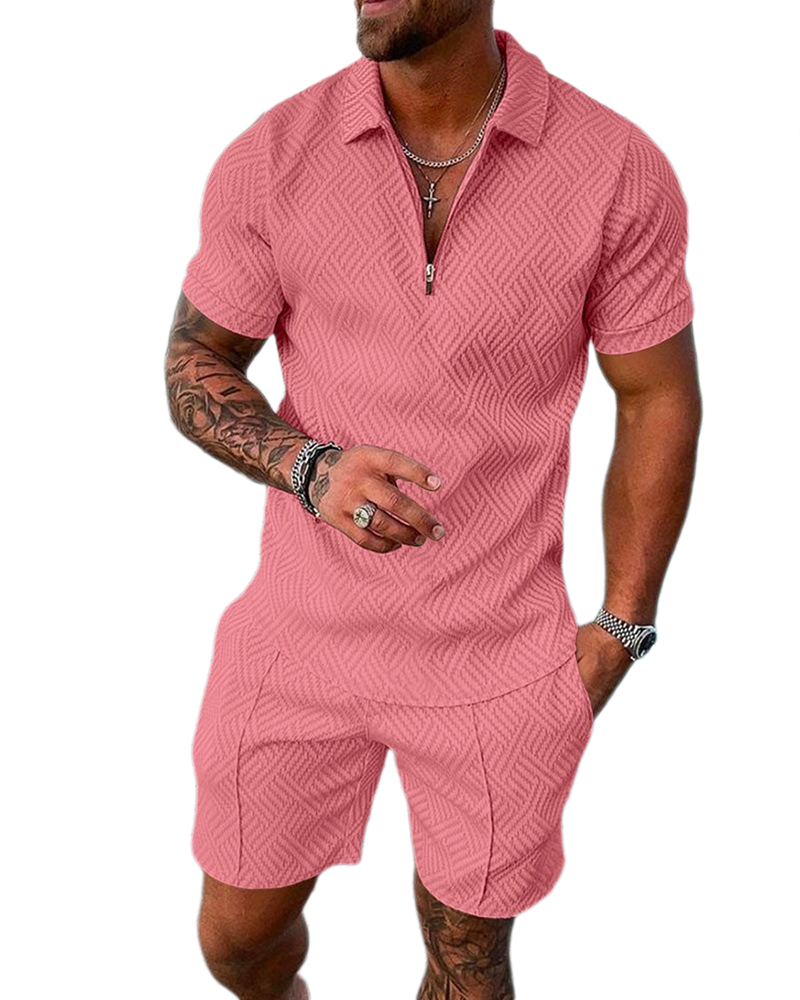 Men039s Tracksuits Polo Suit Fashion Sets s Solid Color Summer V neck Zipper Short Sleeve POLO Shirt Shorts Two Pieces Casual 2