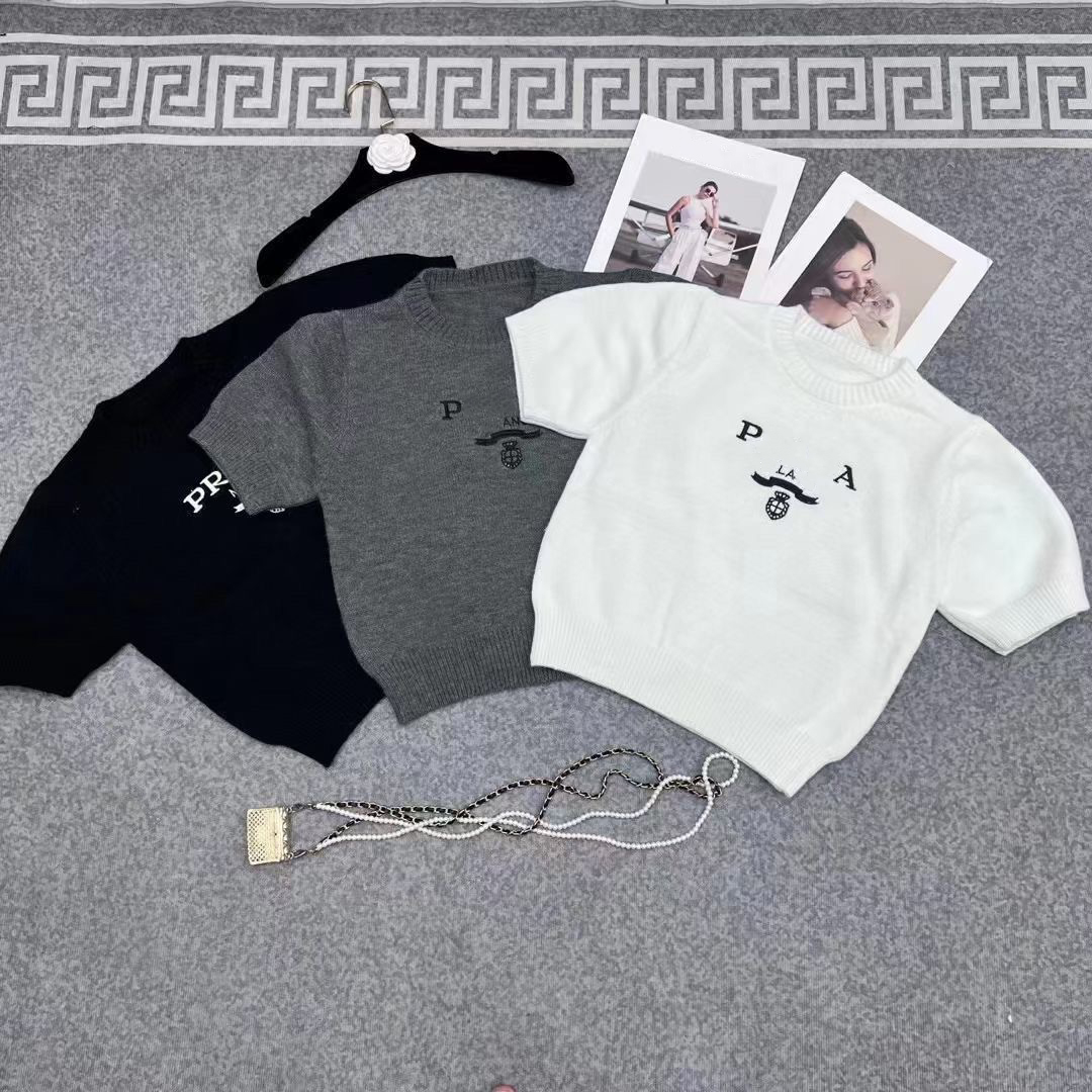 2026 summer new womens Wool blend embroidered round neck T-shirt top high-end slim pullover coat designer Sweater women S-L