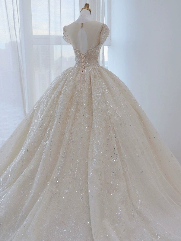 Arabic sequined Wedding Dresses handmade Crystals Beaded Ball vestido de novia Bridal Dress Sweep Train Bohemian Lace Applique Vestidos De Noiva Plus 