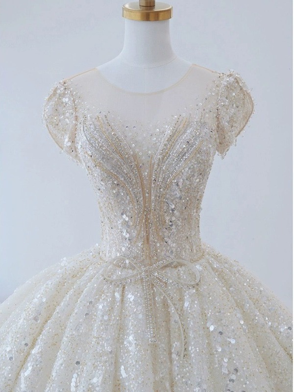 Arabic sequined Wedding Dresses handmade Crystals Beaded Ball vestido de novia Bridal Dress Sweep Train Bohemian Lace Applique Vestidos De Noiva Plus 