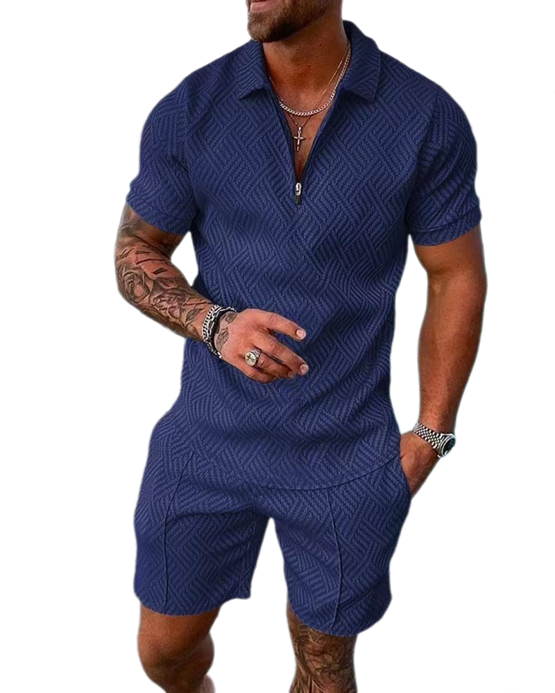 Men039s Tracksuits Polo Suit Fashion Sets s Solid Color Summer V neck Zipper Short Sleeve POLO Shirt Shorts Two Pieces Casual 2