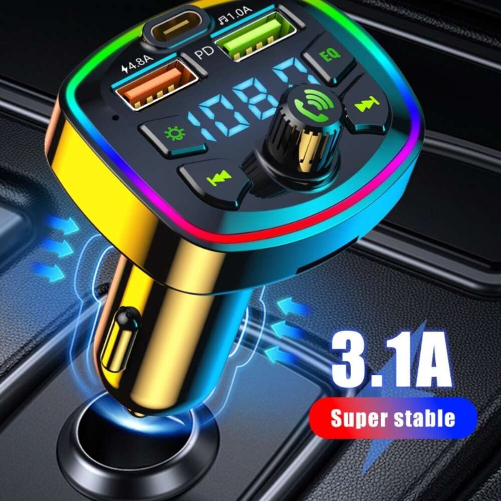 Car Bluetooth 5.0 FM TransmitterDual USB PD Type-C Fast Charging Hands-free Call Phone Charger MP3 Player