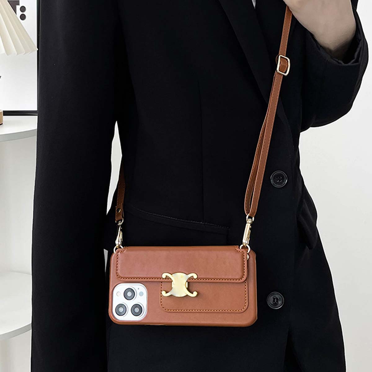 Designer Case for iphone 16 15 Pro Max Leather,15 14 13 12 Plus Pro Card Slot Fashionable Excellent Grip Crossbody Strap Design Creative Premium Cover