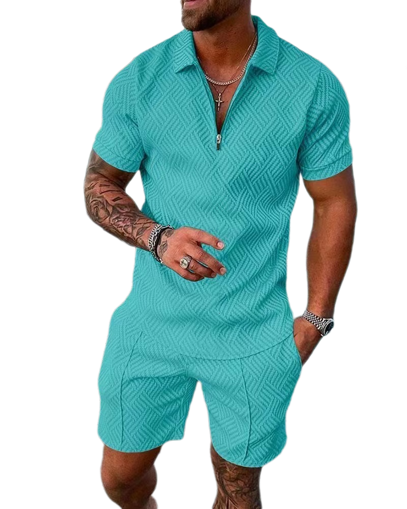 Men039s Tracksuits Polo Suit Fashion Sets s Solid Color Summer V neck Zipper Short Sleeve POLO Shirt Shorts Two Pieces Casual 2