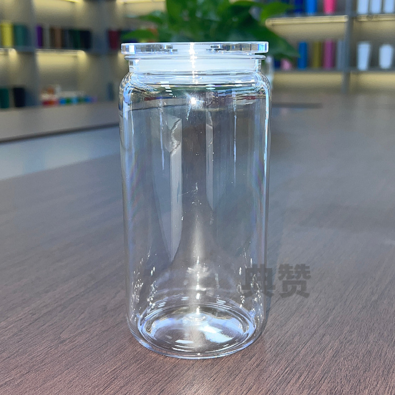 16oz acrylic libbey can cups clear plastic drinking tumblers with colored PP lid straw cola food drinks mason jars can for vinly student reusable cups