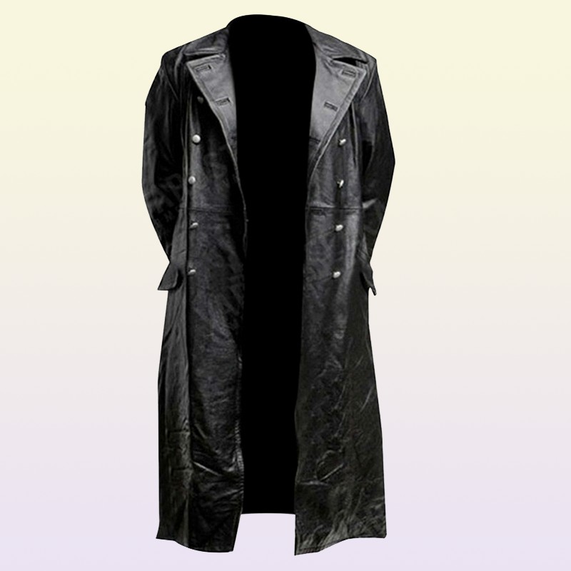 Men's Leather Faux MEN'S GERMAN CLASSIC WW2 UNIFORM OFFICER BLACK REAL LEATHER TRENCH COAT 220922