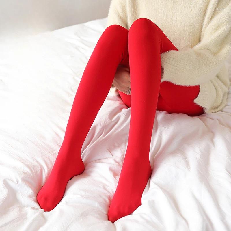 Sexy Socks Women Socks Thermal Pantyhose Woman Fleece Tights Sexy Winter Warm Solid Red Stockings Slim Thicken Elastic Velvet Female Lings z241106