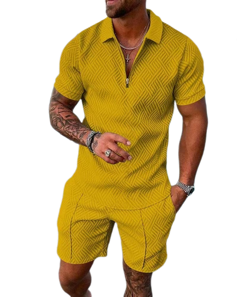 Men039s Tracksuits Polo Suit Fashion Sets s Solid Color Summer V neck Zipper Short Sleeve POLO Shirt Shorts Two Pieces Casual 2