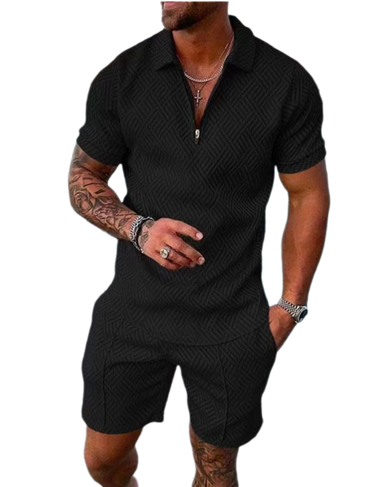 Men039s Tracksuits Polo Suit Fashion Sets s Solid Color Summer V neck Zipper Short Sleeve POLO Shirt Shorts Two Pieces Casual 2