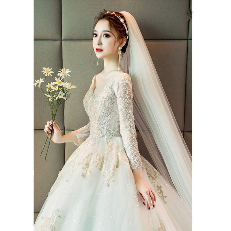 Modest Long Sleeve a line Wedding Dresses 2024 Embroidered lace Bridal Gowns Sheer Jewel Neck Lace Appliqued Sequins sweep train Plus Size Robe De Mar