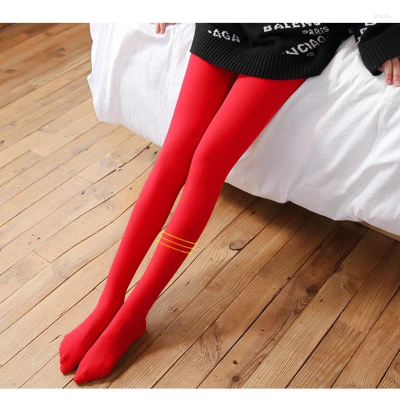 Sexy Socks Women Socks Thermal Pantyhose Woman Fleece Tights Sexy Winter Warm Solid Red Stockings Slim Thicken Elastic Velvet Female Lings z241106