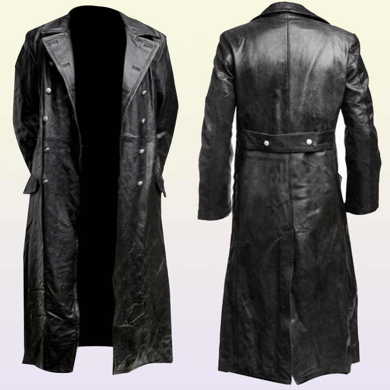 Men's Leather Faux MEN'S GERMAN CLASSIC WW2 UNIFORM OFFICER BLACK REAL LEATHER TRENCH COAT 220922