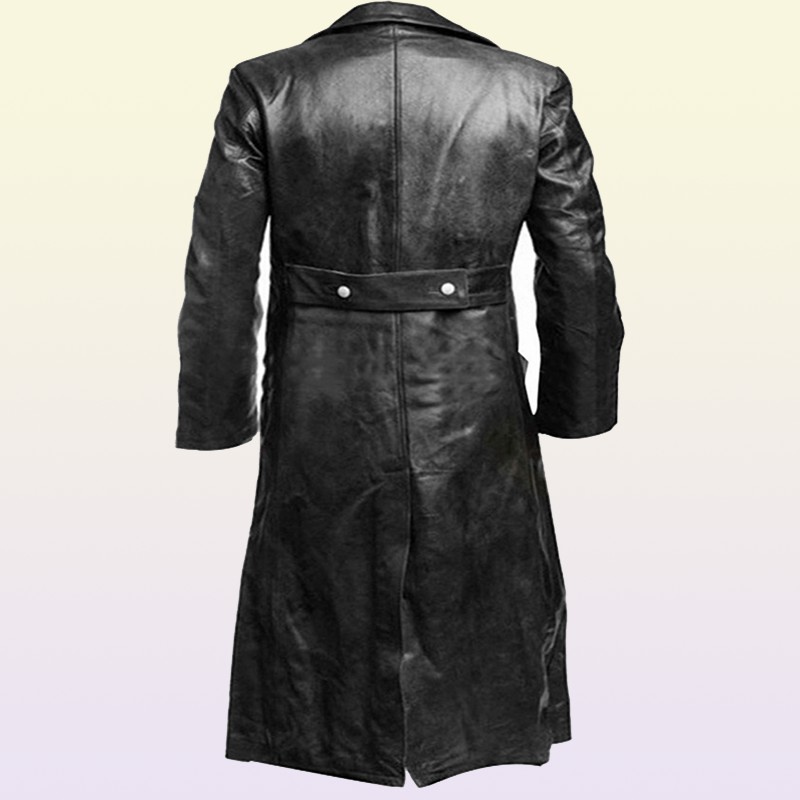 Men's Leather Faux MEN'S GERMAN CLASSIC WW2 UNIFORM OFFICER BLACK REAL LEATHER TRENCH COAT 220922