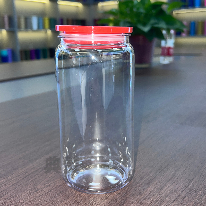 16oz acrylic libbey can cups clear plastic drinking tumblers with colored PP lid straw cola food drinks mason jars can for vinly student reusable cups