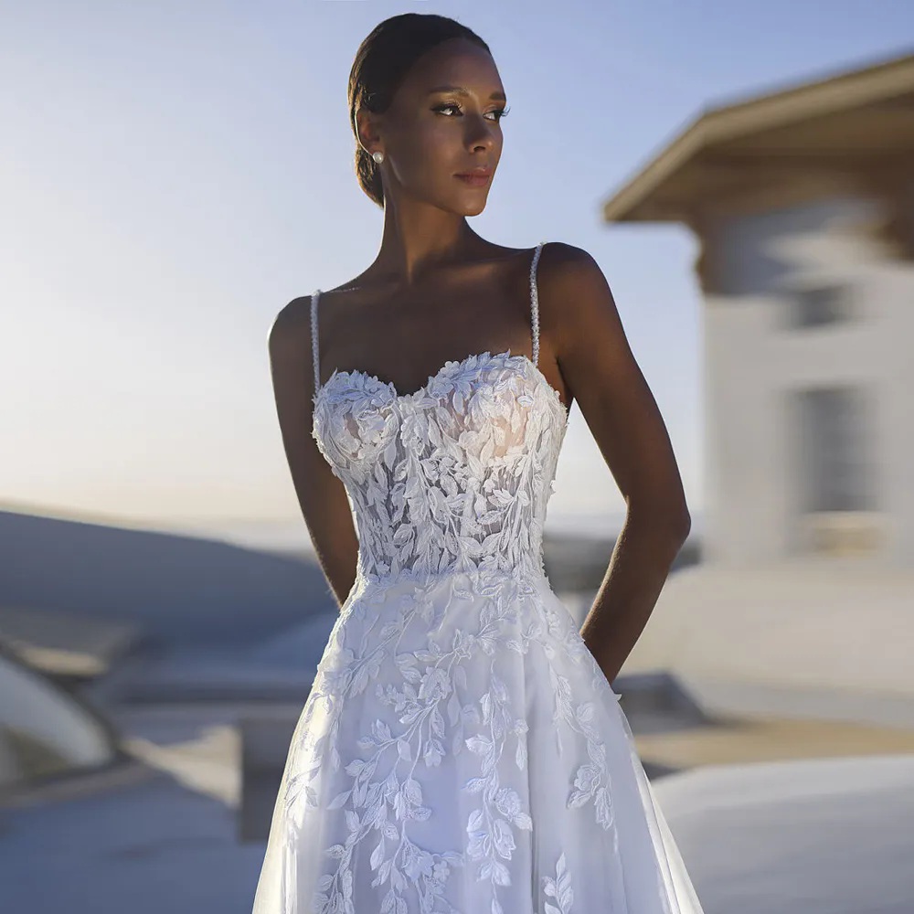 High High Slits A E Dresses Spaghetti Strap Bead Summer Bridal Lace Appliques Beach Wedding Gowns 6660312