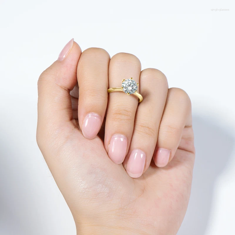 Cluster Rings Anziw 3.0CT Moissanite Solitaire Ring Yellow Gold Plated 2CT Engagement Wedding Band 925 Silver Certified Jewelry For Women