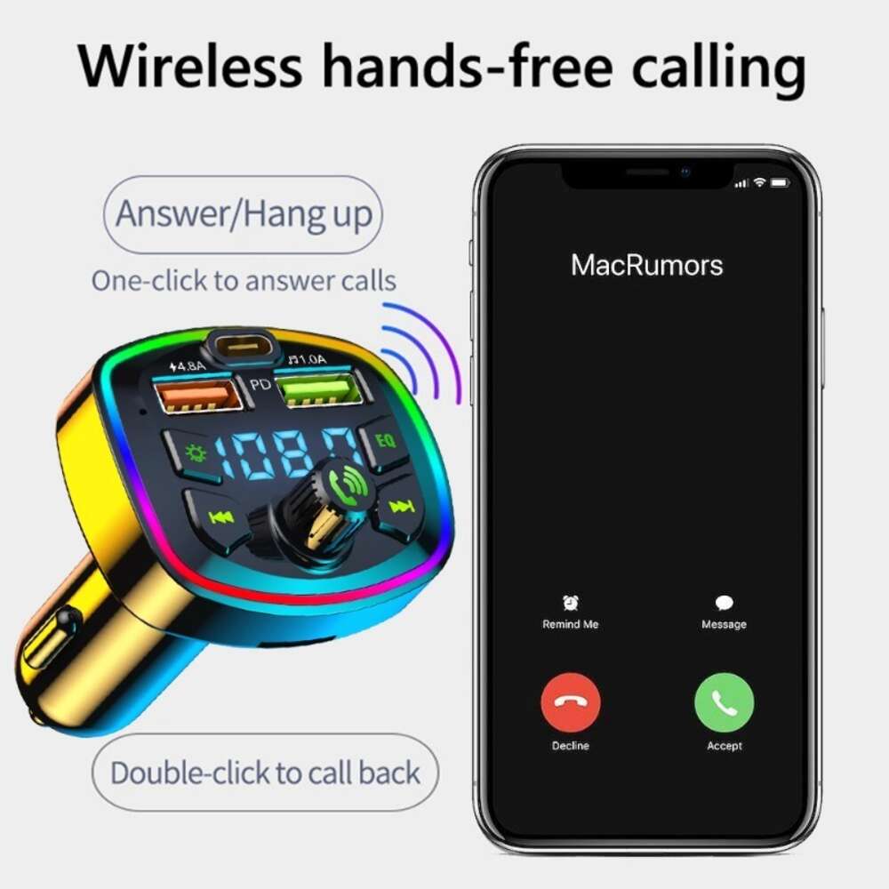 Car Bluetooth 5.0 FM TransmitterDual USB PD Type-C Fast Charging Hands-free Call Phone Charger MP3 Player