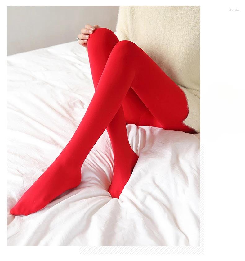 Sexy Socks Women Socks Thermal Pantyhose Woman Fleece Tights Sexy Winter Warm Solid Red Stockings Slim Thicken Elastic Velvet Female Lings z241106